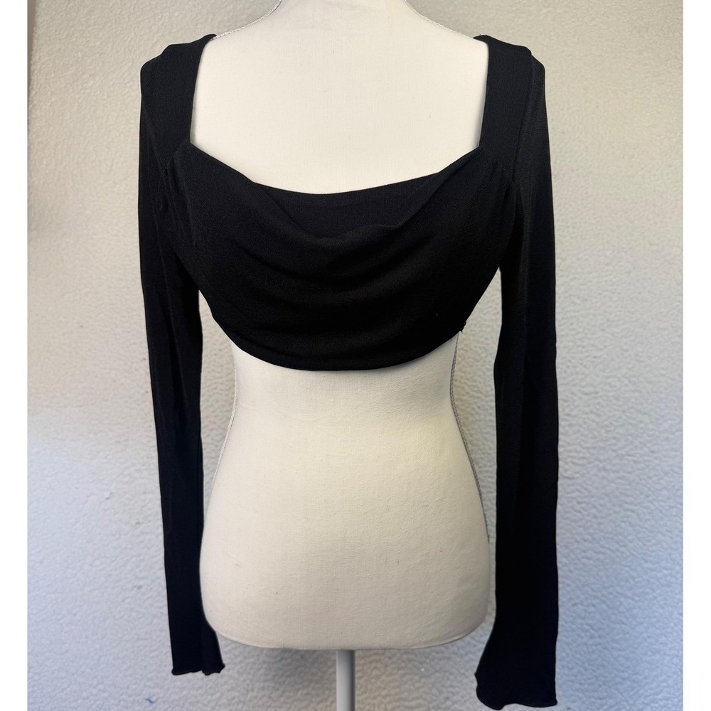 Princess Polly Crop Top Womens 8 Black Long Sleeve Cowl Neck Stretch Jersey